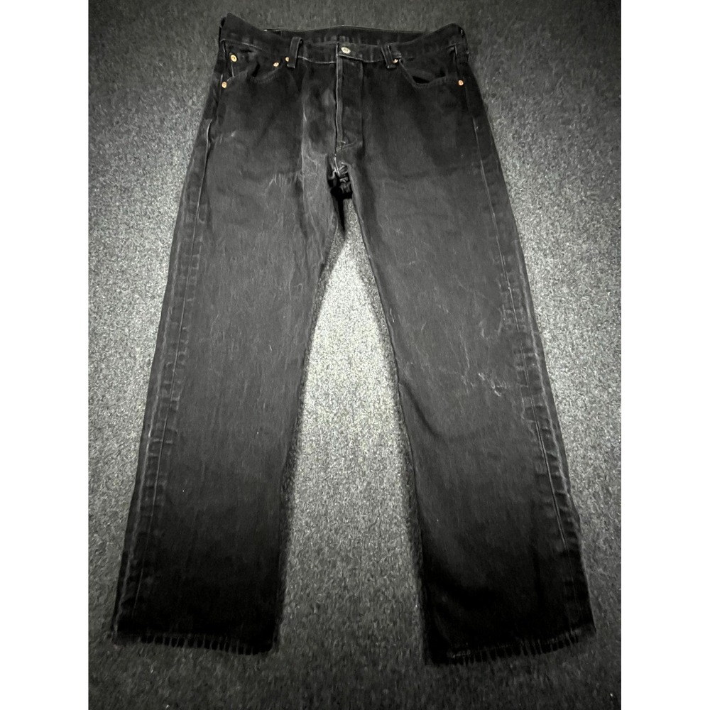 Levi's 501 Original Fit Jeans Men 36x30 Black Denim Faded Straight Leg Dark Wash